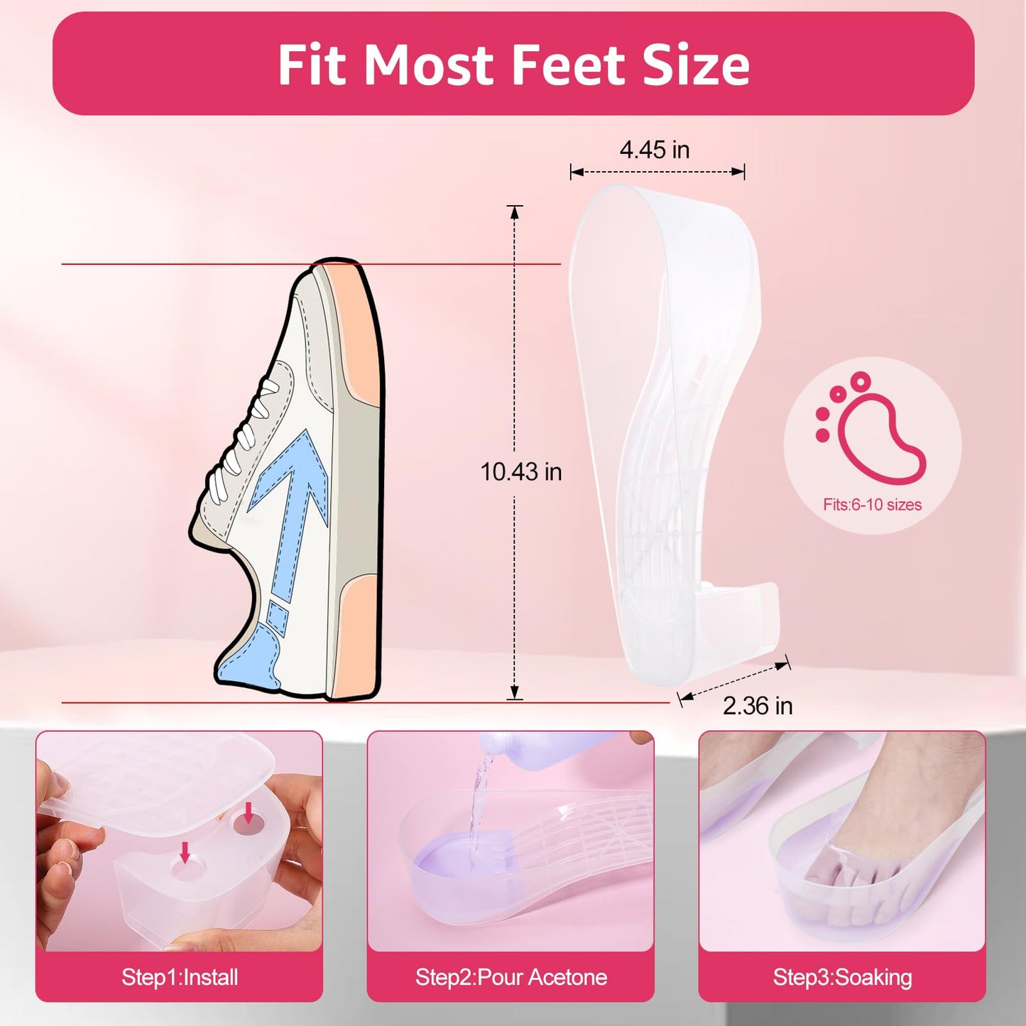 Toe Nail Soaking Bowl Acetone Proof: 1Pair Soak Off Dip Powder Gel Polish Remover - Manicure Bowl for Toenails Soaking with Cuti