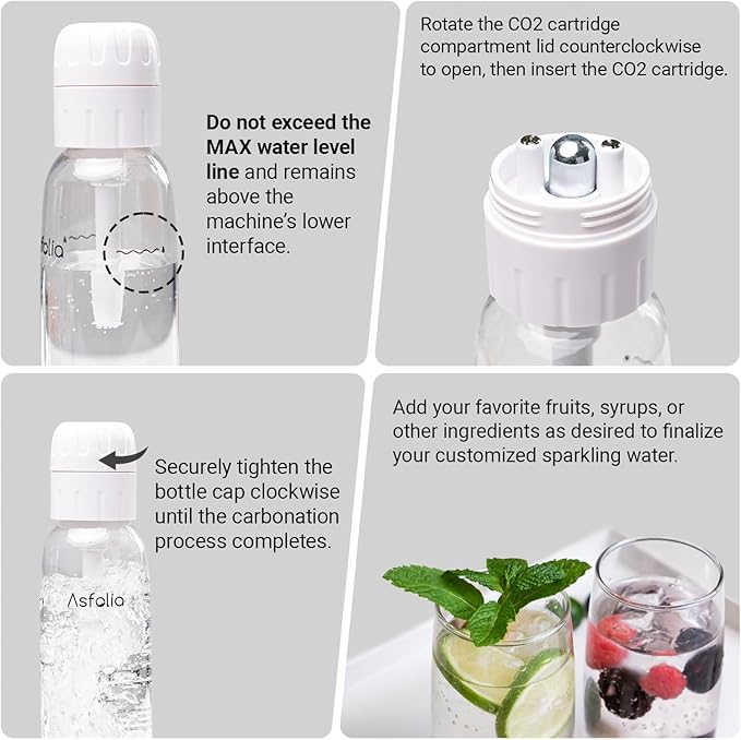 Sparkling Water Maker,AquaBub Portable Soda Maker with 500ml PET Carbonating Bottles, 10x 8g CO2 Cylinders (White)