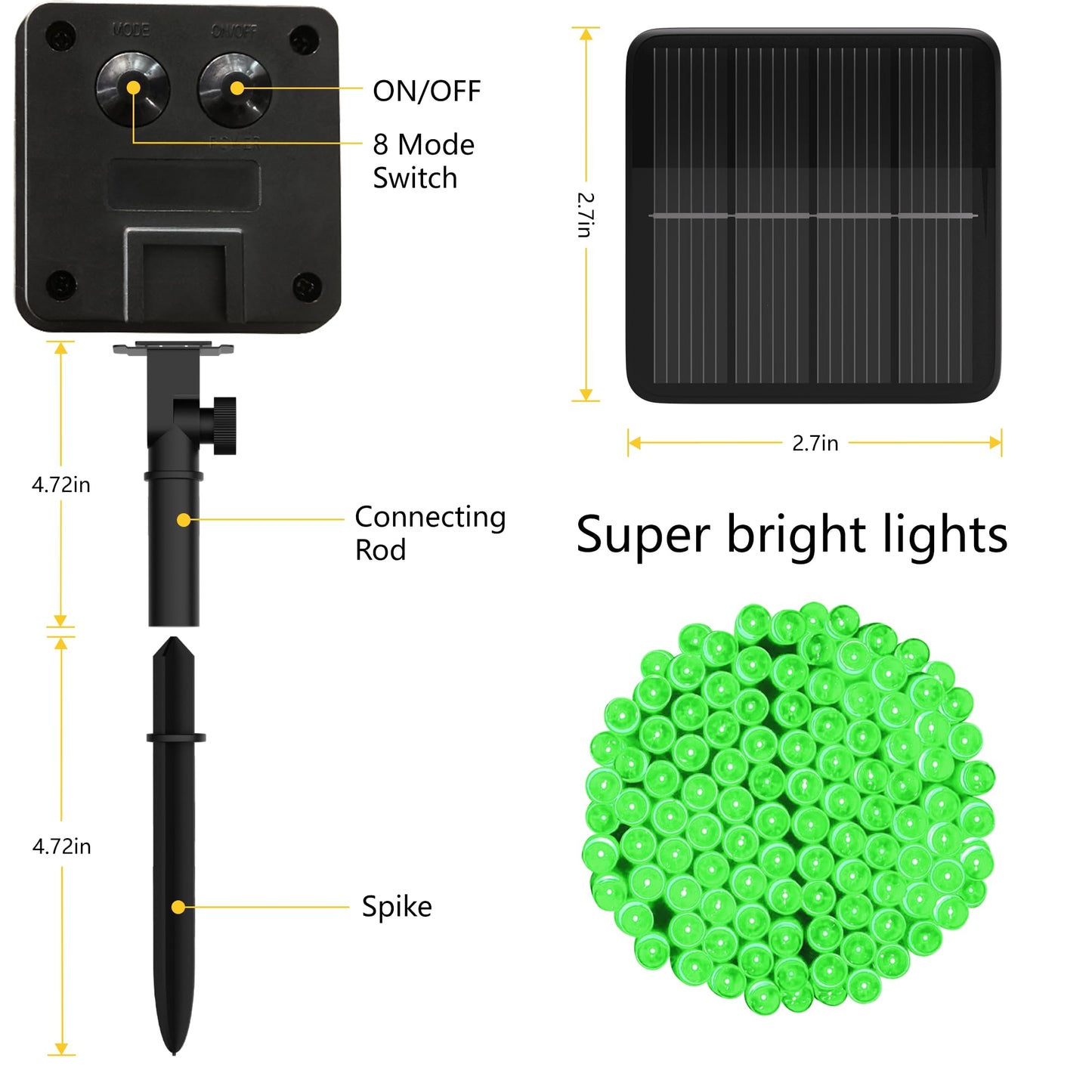 Solar String Lights For Outside 39Ft 100 Led Solar String Lights Outdoor With 8 Modes Solar Lights For Outside Waterproof For Yard Fence Balcony Party Christmas Tree Decorations (Green)