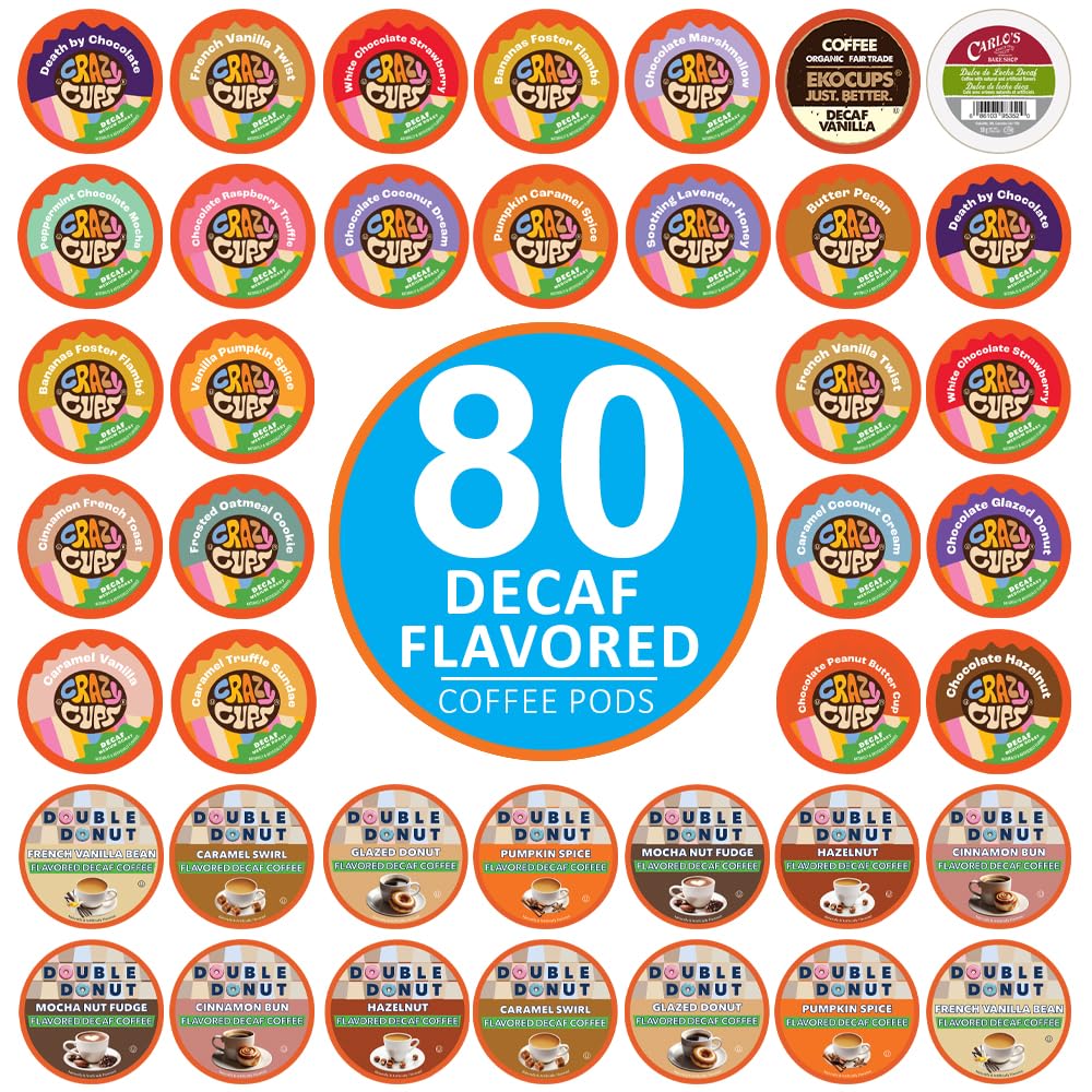 Crazy Cups Flavored Decaf Coffee Pods Variety Pack Compatible with Keurig K Cups malt-inspired 80 Count Assorted Decaffeinated Flavored Coffee Sampler