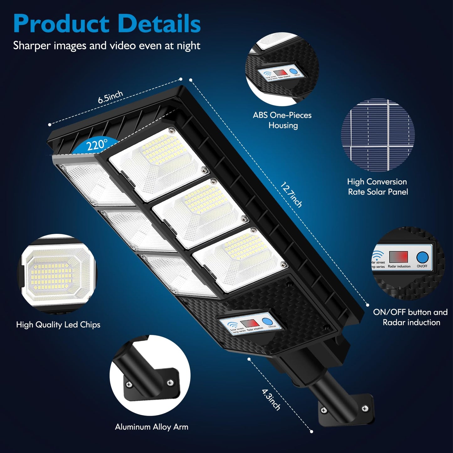 VUAA Outdoor Solar Lights, 6500K 10000LM, Motion Sensor, Remote Control, 6 Pack, Black, Model JI-6630-FBA-6