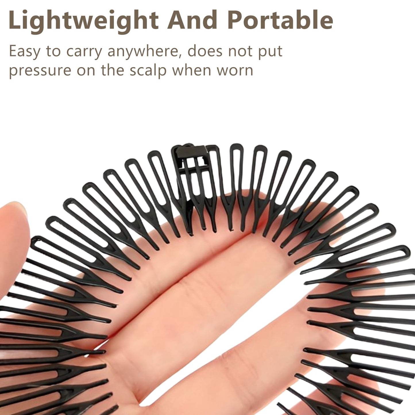 Jaasuee Women's Classic Nylon Flexible Comb Headband with Tooth for All Hair Types, Stylish and Easy-to-Use (Brown+Black)