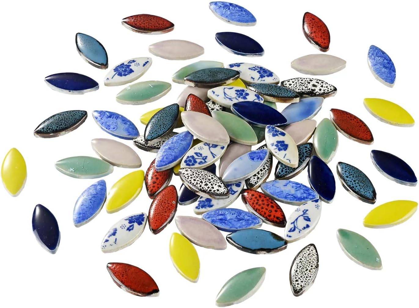 70 Pcs Petal Ceramics Mosaic Tiles for Crafts, Stained Ceramics Supplies, Flower Leaves Mosaic Pieces Kit for DIY Crafts Plates Picture Frames Home Decorations - Black