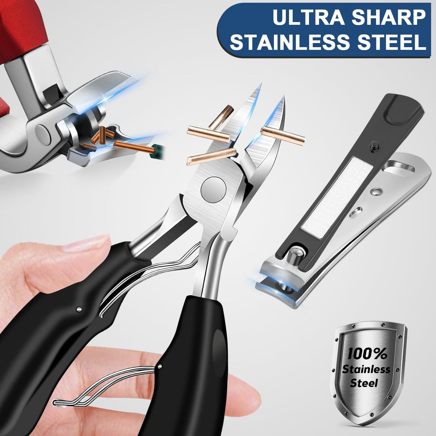 DUAIU 7Pcs Toenail Clippers for Thick Nails, Angled Head Large Nail Clippers for Senior, Heavy Duty Ingrown Toenail Clipper Sets