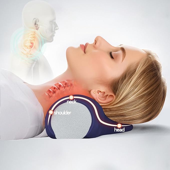 Cervical Neck Pillow: Designed to Help Alleviate Neck discomfort. This Neck Pillow for Sleeping can be Used as a Cervical Traction Device, for Neck Support and Shoulder Relaxation.(Blue)
