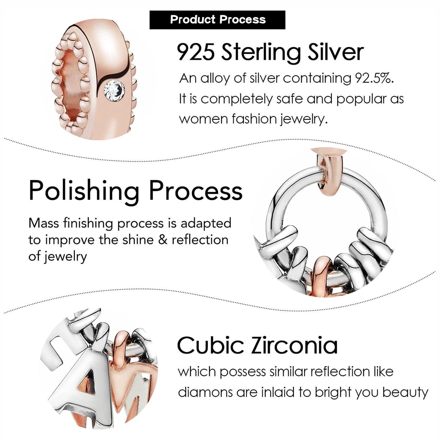 VALGACLS Family Charm Family Charms for Bracelets Necklace 925 Sterling Silver Family Letter Charm Rose Gold Charms