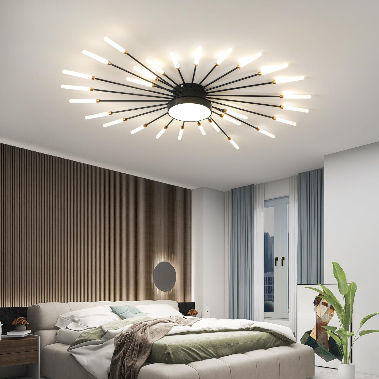 Ziidoo Modern Ceiling Light 28+1 Lights Metal Firework Designed Chic Led Lighting Fixture For Farmhouse Kitchen Dining Room Bedroom Hallway Living Room (Black)