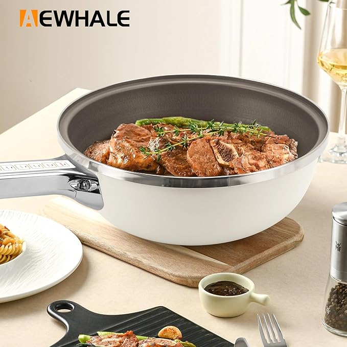 AEWHALE Hot Pot Electric,5L Multifunctional Electric Pot for Cooking,1600W Non-Stick Frying Pans for Steak, Egg, Ramen, Soup with Temperature Adjustment, Titanium Stainless