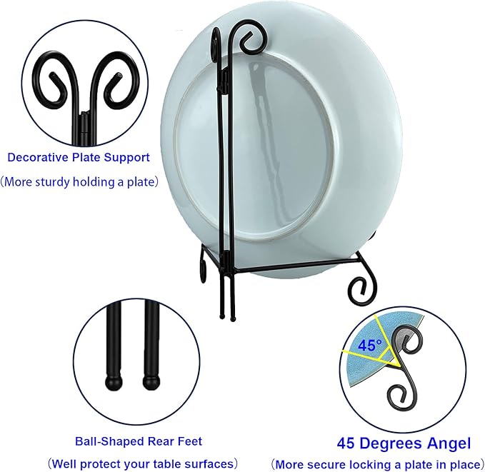 Plate Stands for Display, 8+10+12 Inch Easel Stand for Decoration, 3 Pack Black Metal Plate Holder for Photos, Cookbooks, Albums