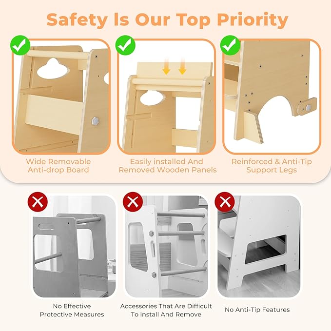 Toddler Tower 3-in-1 Multifunctional Kitchen Stool Helper, Adjustable Height ,Highchair