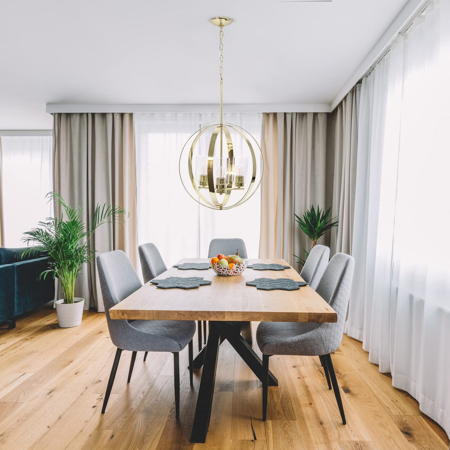 LALIA HOME 3-Light Adjustable Industrial Pendant, 18in Gold Metal & Glass, Model 1270-LHP-3010-GL