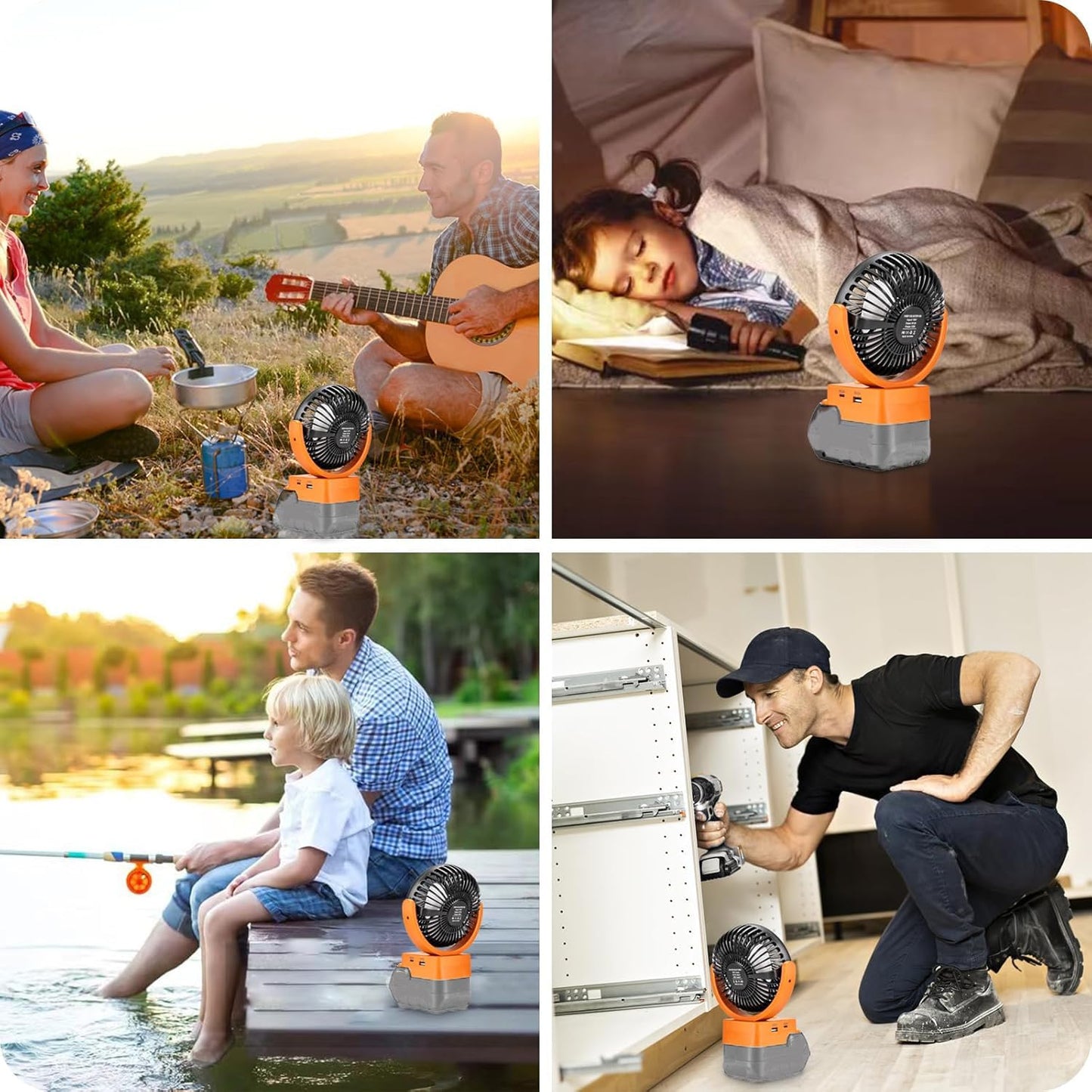 Rozlchar Portable Cordless Fan Compatible For Ridgid 18V Battery, Work For L1815R B1820R L1830R, Brushless Motor With Usb A/C Fa