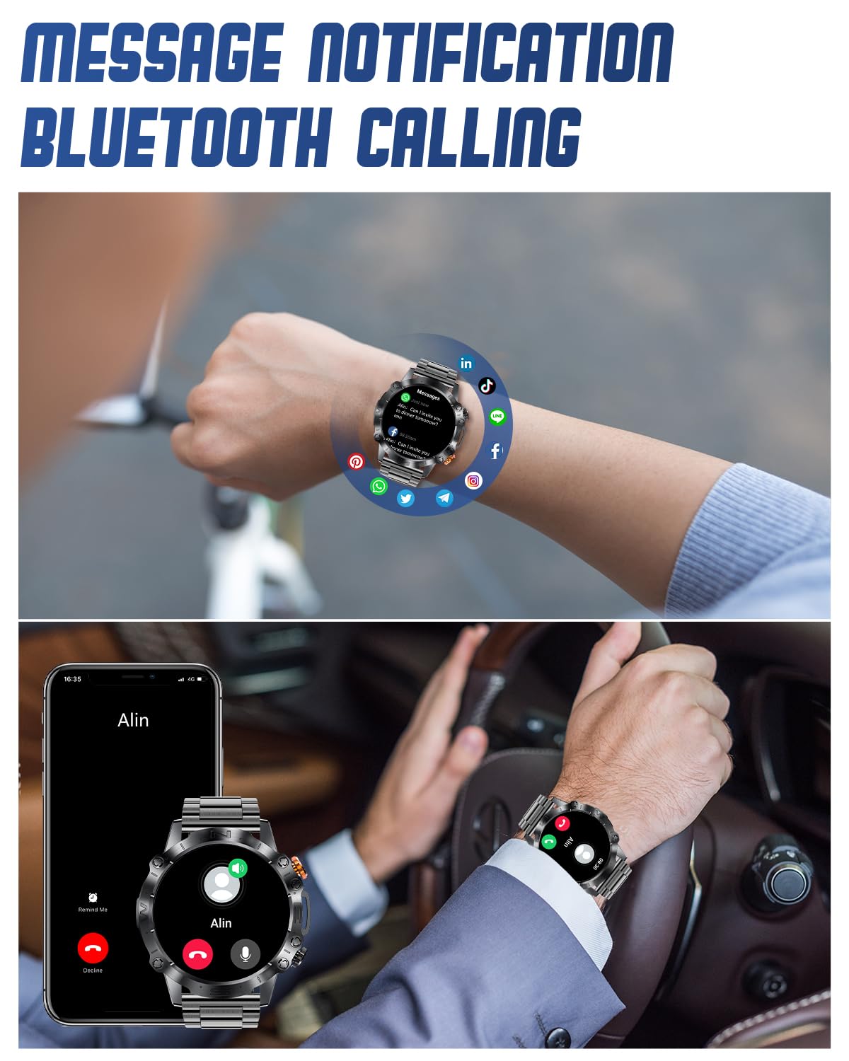 Podoeil Military Smart Watch For Men With Bluetooth Call, 1.43 Amoled Fitness Tracker With Blood Pressure/Heart Rate/Sleep Monit