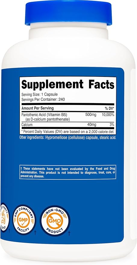 Nutricost Pantothenic Acid (Vitamin B5) 500mg, 240 Capsules