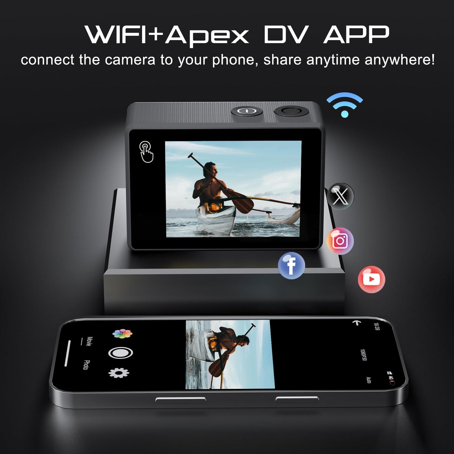 Apexcam Action Camera 4K Touch Screen, 131Ft Waterproof Camera Underwater, 60Fps 64Mp Sports Camera Helmet For Vlog, 170 Wifi C