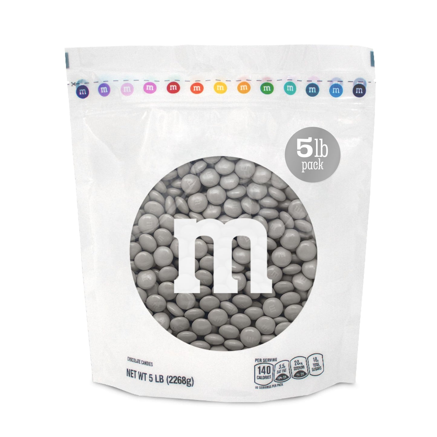 M&MS WORLD Silver Milk Chocolate Candy Bulk - 5lbs Resealable Pack for Party Favors, Candy Bars, Weddings, Graduations, Birthday