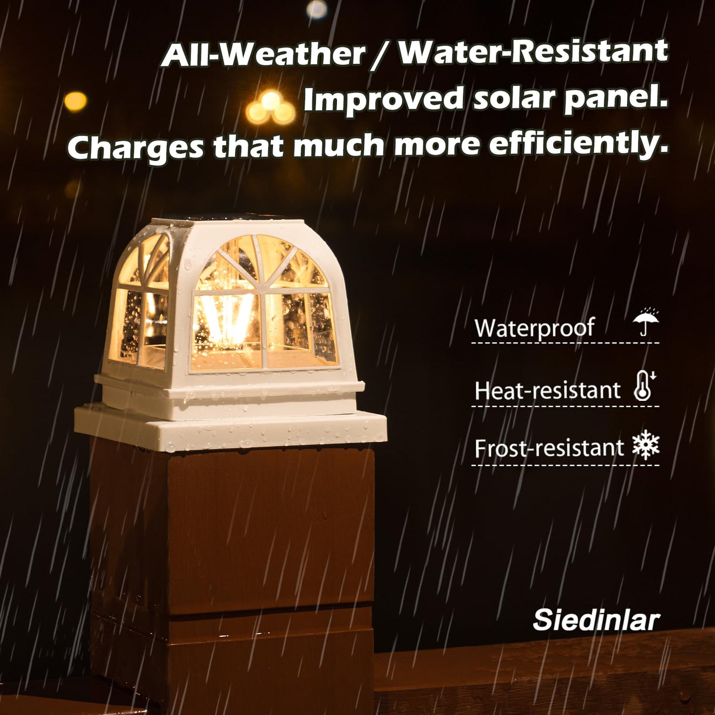 Siedinlar Solar Post Cap Lights Outdoor Fence Deck Post Light 2 Brightness Edison Led Bulbs For 4X4 5X5 Wooden Vinyl Posts Patio Decoration Warm White Lighting 4 Pack (White)