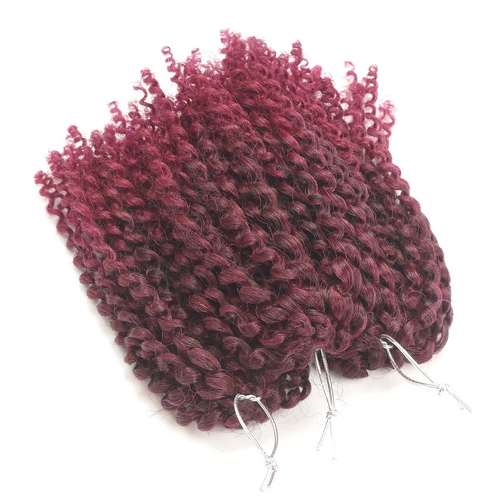3pcs/pack bob Kinky Curl 8 Inch Afro Kinky Twist Hair Burg color Soft Synthetic Crochet Braiding Hair Extention (1B/BURG)