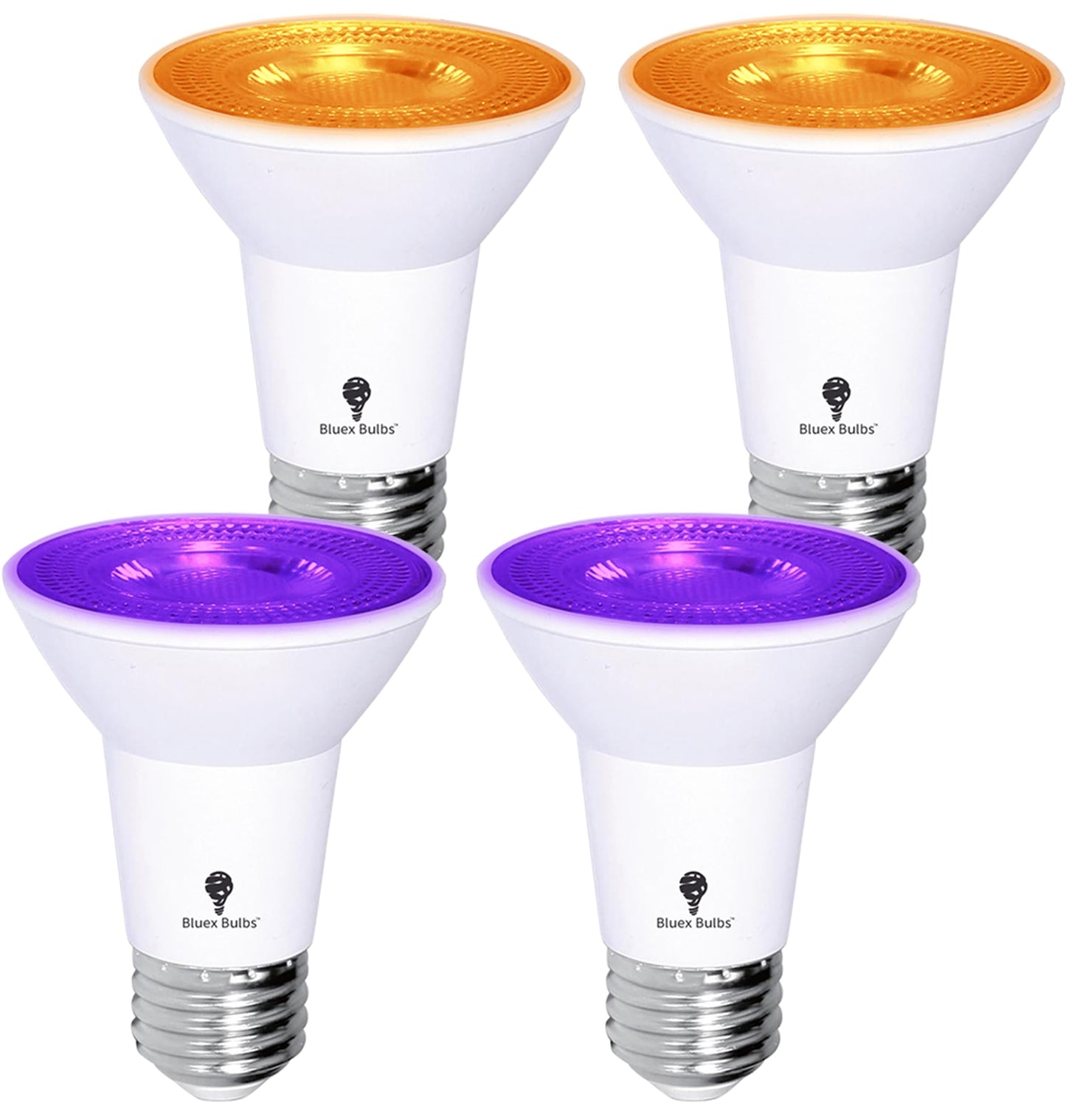 4 Pack Bluex Led Par20 Flood Purple Orange Light Bulb - 8W (65Watt Equivalent) - Dimmable - E26 Base Purple Orange Led Lights Party Decoration Porch Home Lighting Holiday Lighting Flood Lights