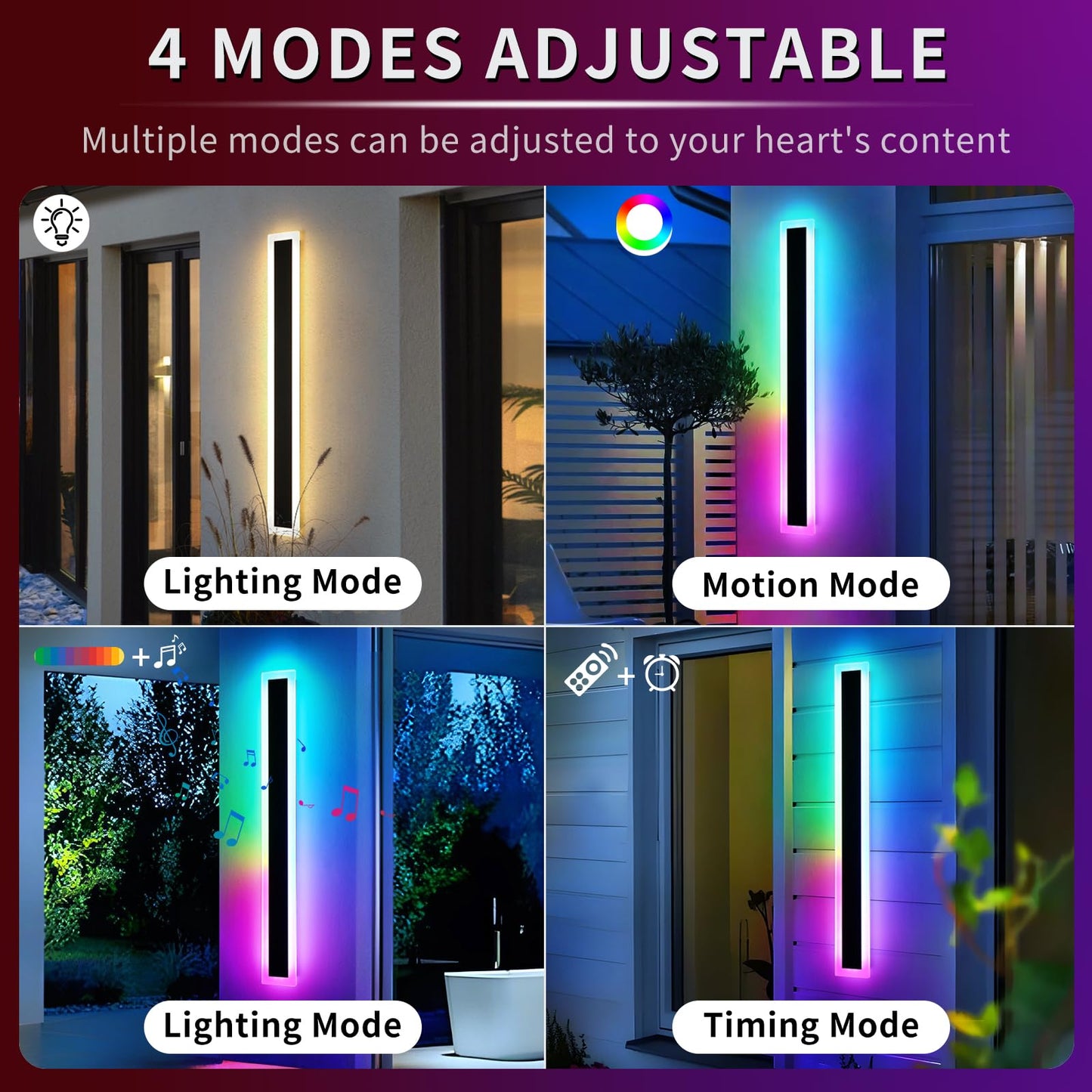 Mikeru RGB Outdoor Wall Lights, 39.3in, IP65 Waterproof, Dimmable, Aluminum Sconce, 2-Pack