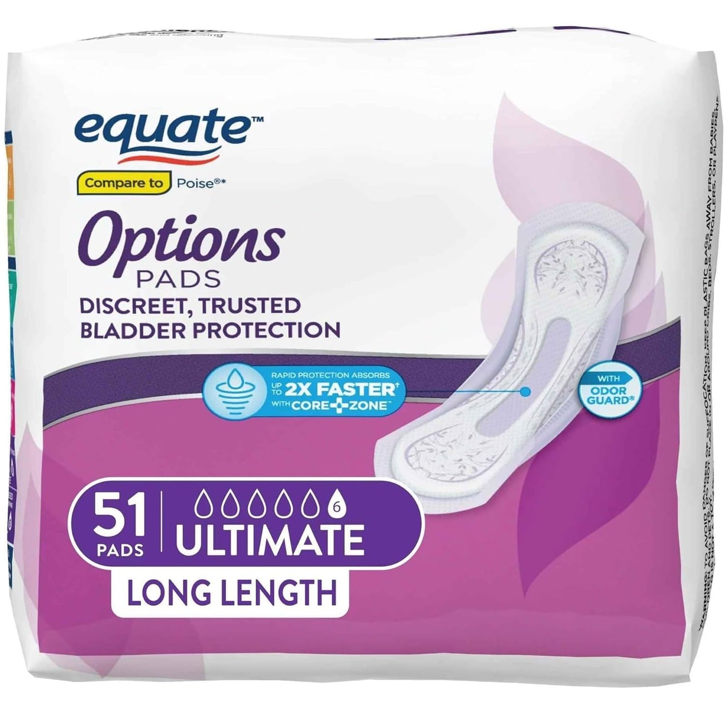 Equate Options Women's Incontinence Pads, Ultimate Absorbency, Long Length (51 Count) with IncrediShop Gift Bookmark