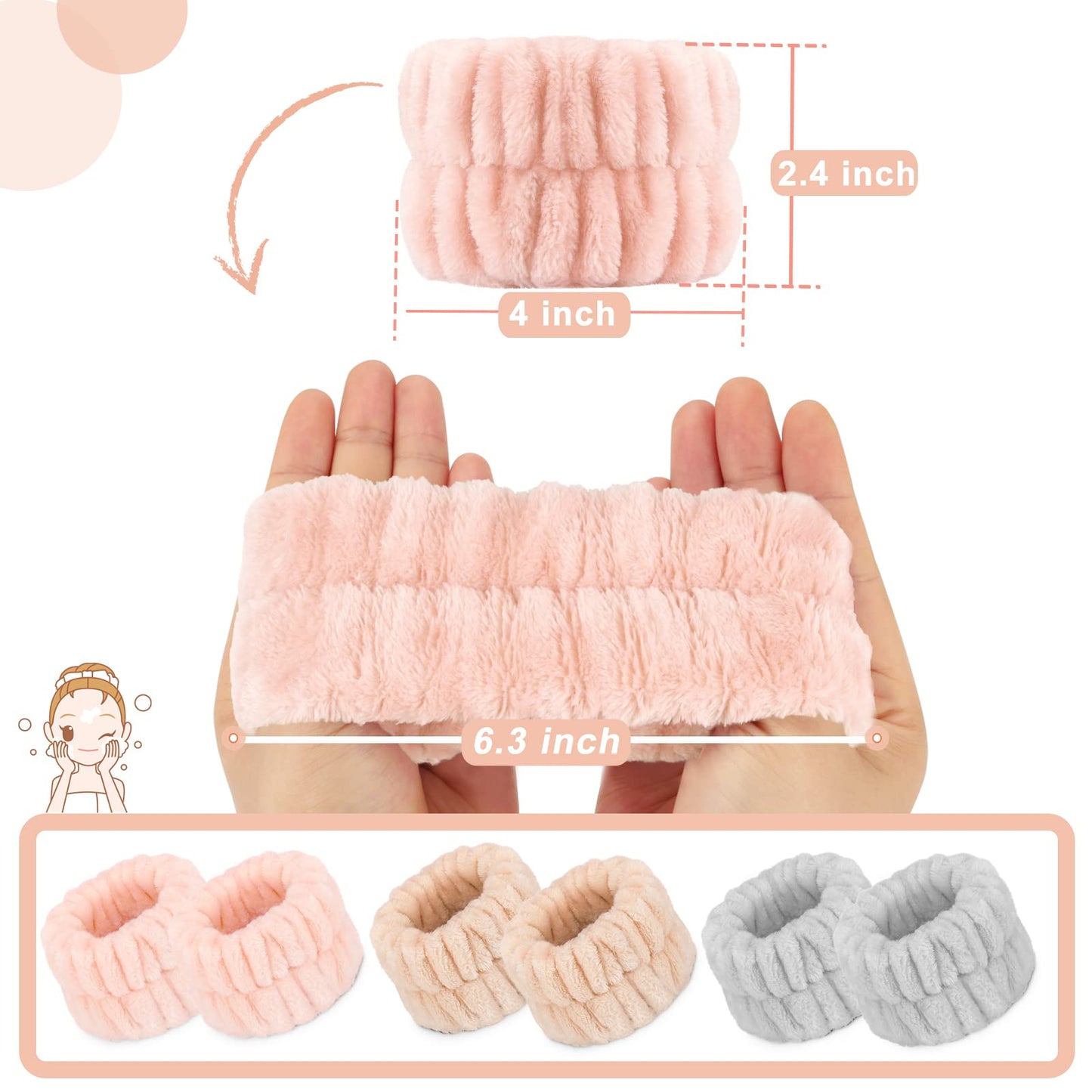 Women's Wrist Towels for Washing Face, Microfiber Spa Wash Towel Band, Absorbent Wristbands, Sweatband for Girls Prevent Water f