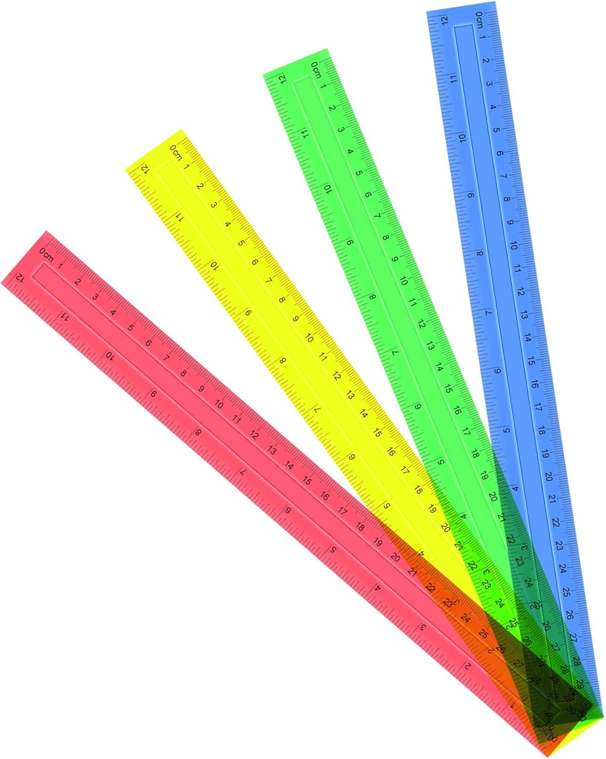 8 Pack Color Transparent Ruler, Plastic Rulers 12 Inch, Assorted Color Metric Rulers Bulk for School, Office, Classroom (8)