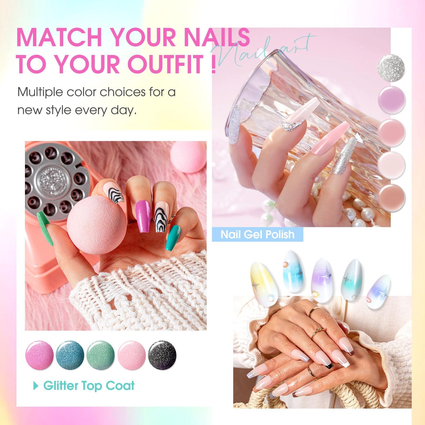 ROSALIND 80 PCS Gel Polish Set with 5PCS Top Coat and Base Coat