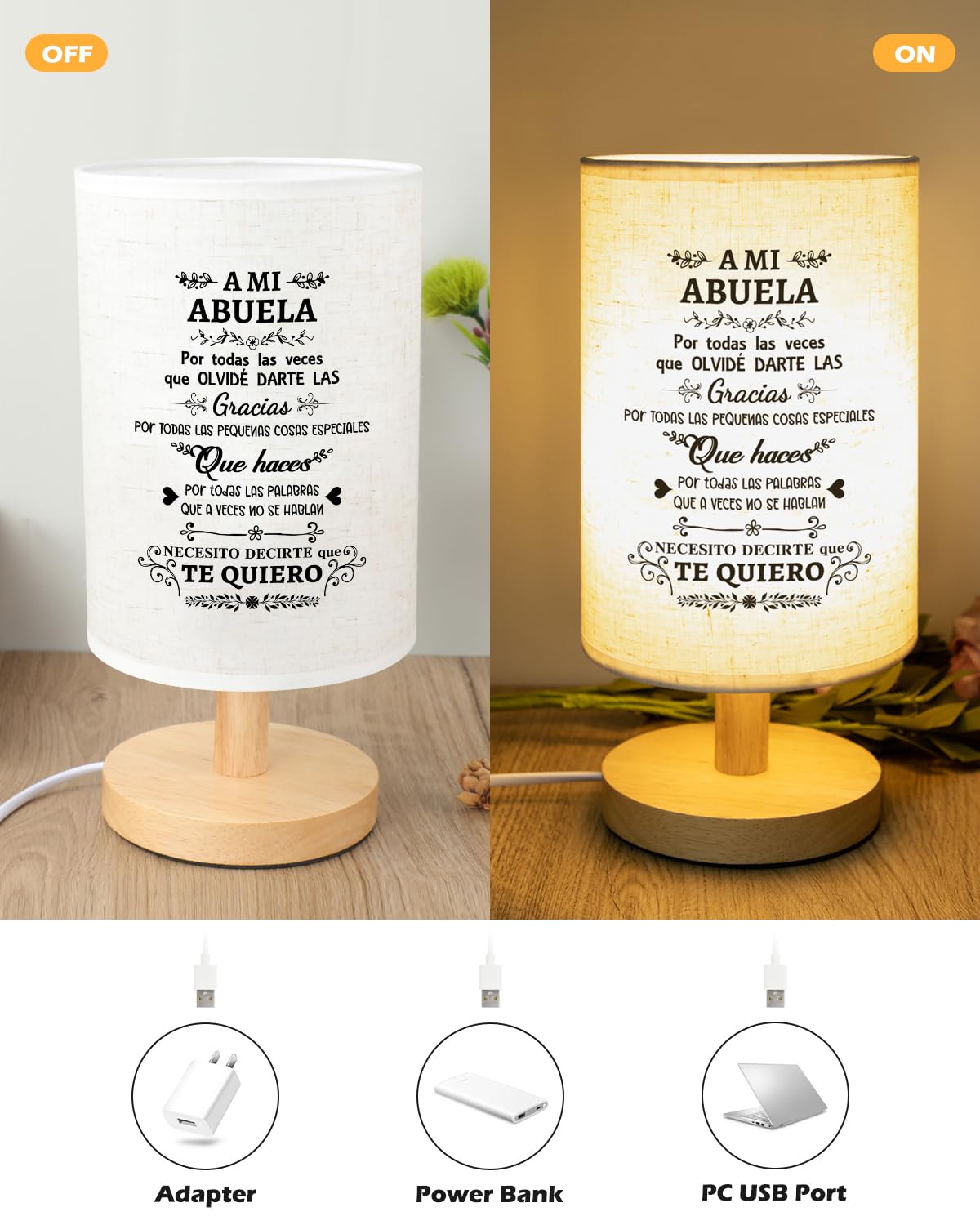 Calibron Fabric Lamp for Grandma, White, Abuelita Birthday Gift, Model KKYXYMTDX0228