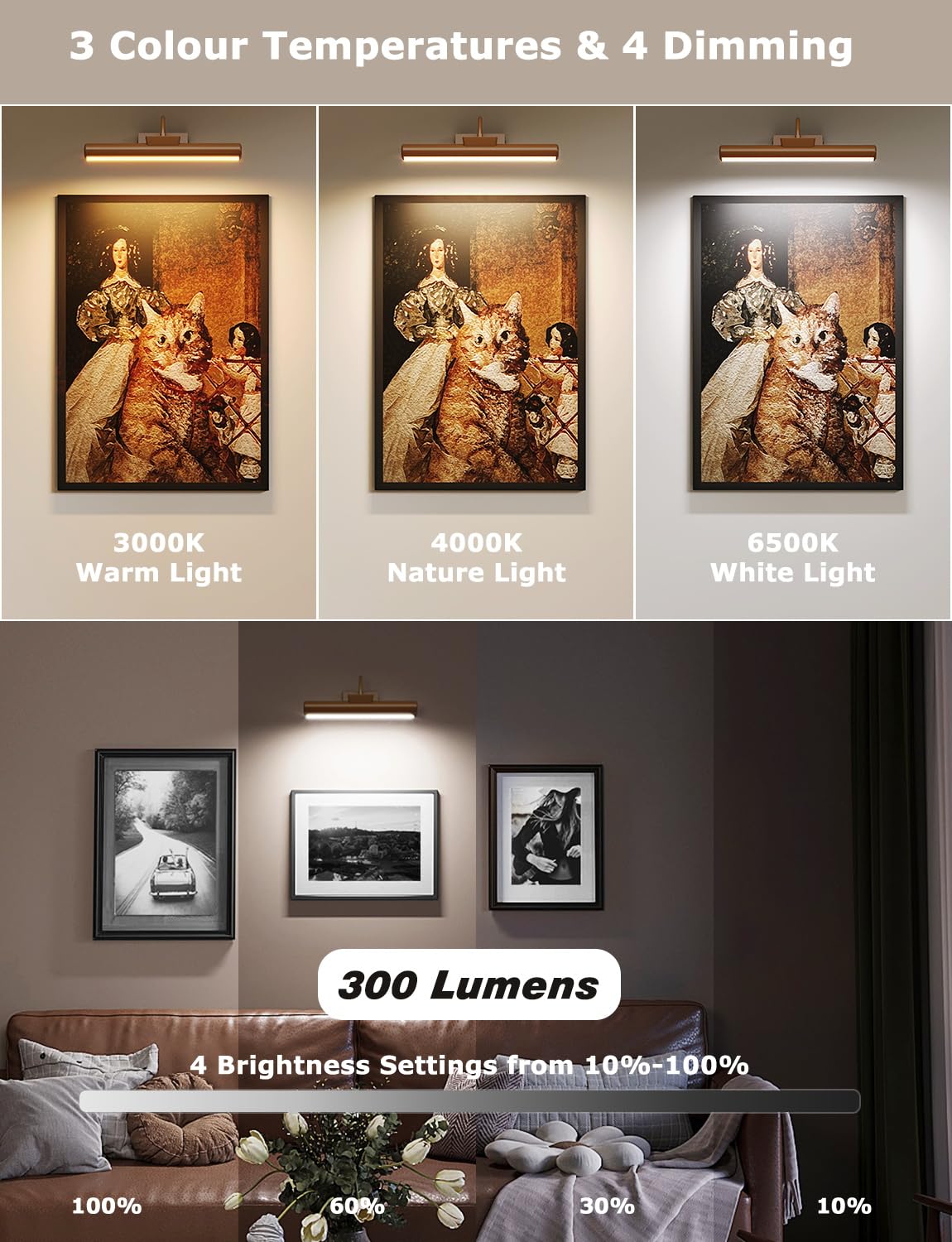 Picture Light Battery Operated, 13in Wireless Art Light for Paintings, Dimmable 5000mAh Recharging Battery Picture Light with Remote Control for Wall, Gallery Dartboard (Orange Copper -1Pack)