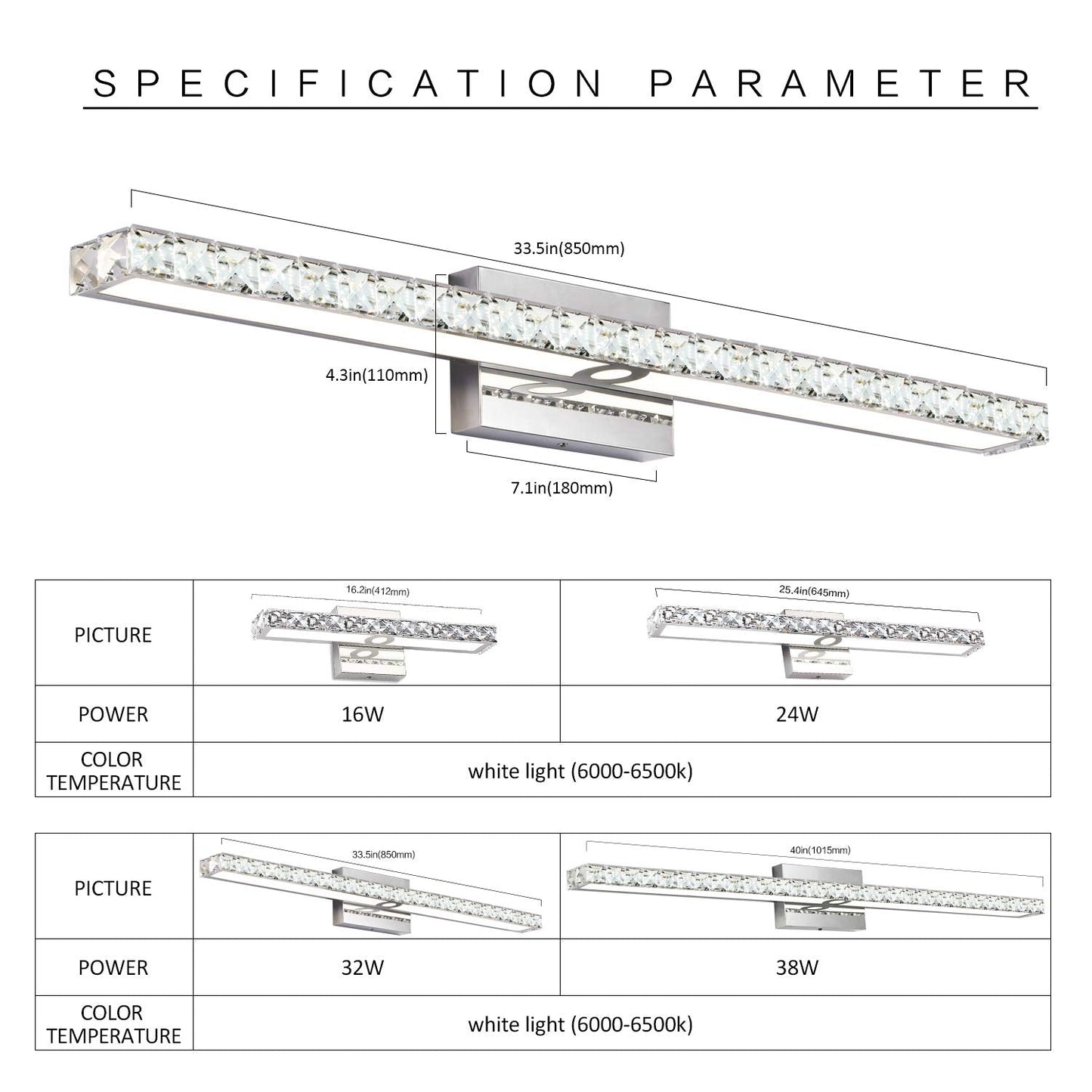 SOLFART Crystal Vanity Lights LED Dimmable Bathroom Fixtures 33.5in Chrome Modern Design