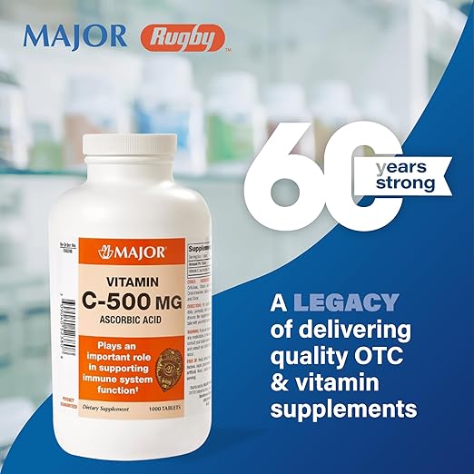 Major Vitamin C-500 mg Ascorbic Acid - Vitamin C Tablets - Dietary Supplement - 1000 Tablets