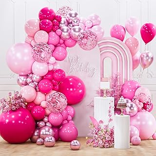 PartyWoo Hot Pink Balloon Arch Kit Garland 142pcs Different Sizes of 18 12 10 5 Inch Magenta Fuchsia Light Baby Pastel Pal...