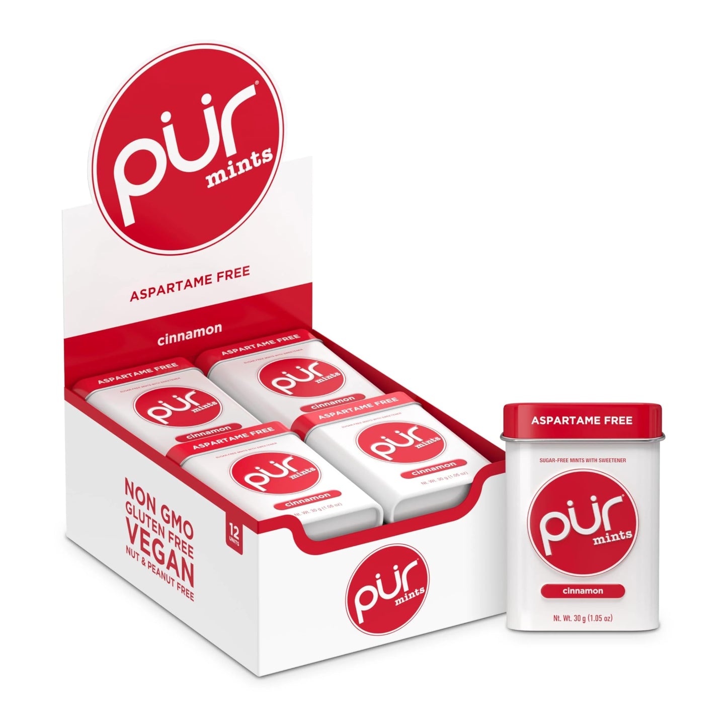 PUR Mints | Aspartame-Free | Made with Xylitol | Sugar-Free Vegan Gluten-Free & Keto Friendly | Natural Cinnamon Flavor 30 Pieces (Pack of 12)