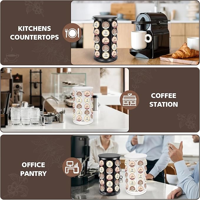 Coffee Pod Carousel Compatible with K-Cup Pods, K Cup Holder Holds 40 Coffee Capsule, New Modern Design for Kitchen Office Countertop or Coffees Station Organizer, Detachable (White)