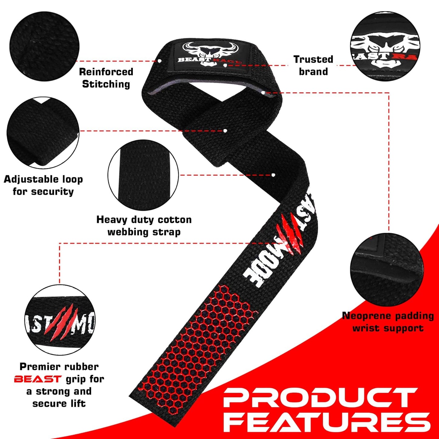 BEAST RAGE Lifting Wrist Straps for Weightlifting, Straps Gym Grip Power Workouts Lifting Straps Padded Cotton Men Women Wrap Lift, Deadlift Bodybuilding Weight Lifting Exercise Straps (Silicone)