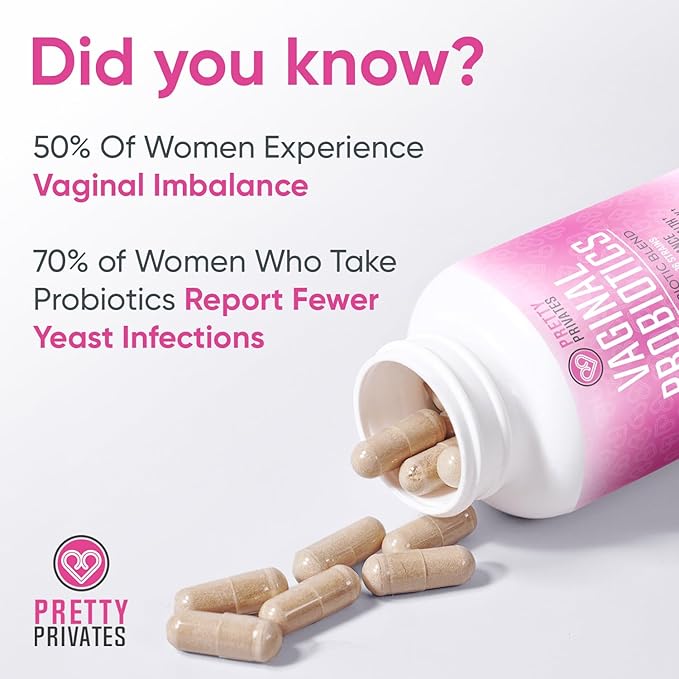 Pretty Privates Female Vaginal Probiotics for Women pH Balance with Prebiotics & Lactobacillus Blend – Womens Probiotic for Vaginal Health & BV - pH Vitamins - Healthy Viginal Odor & Flora