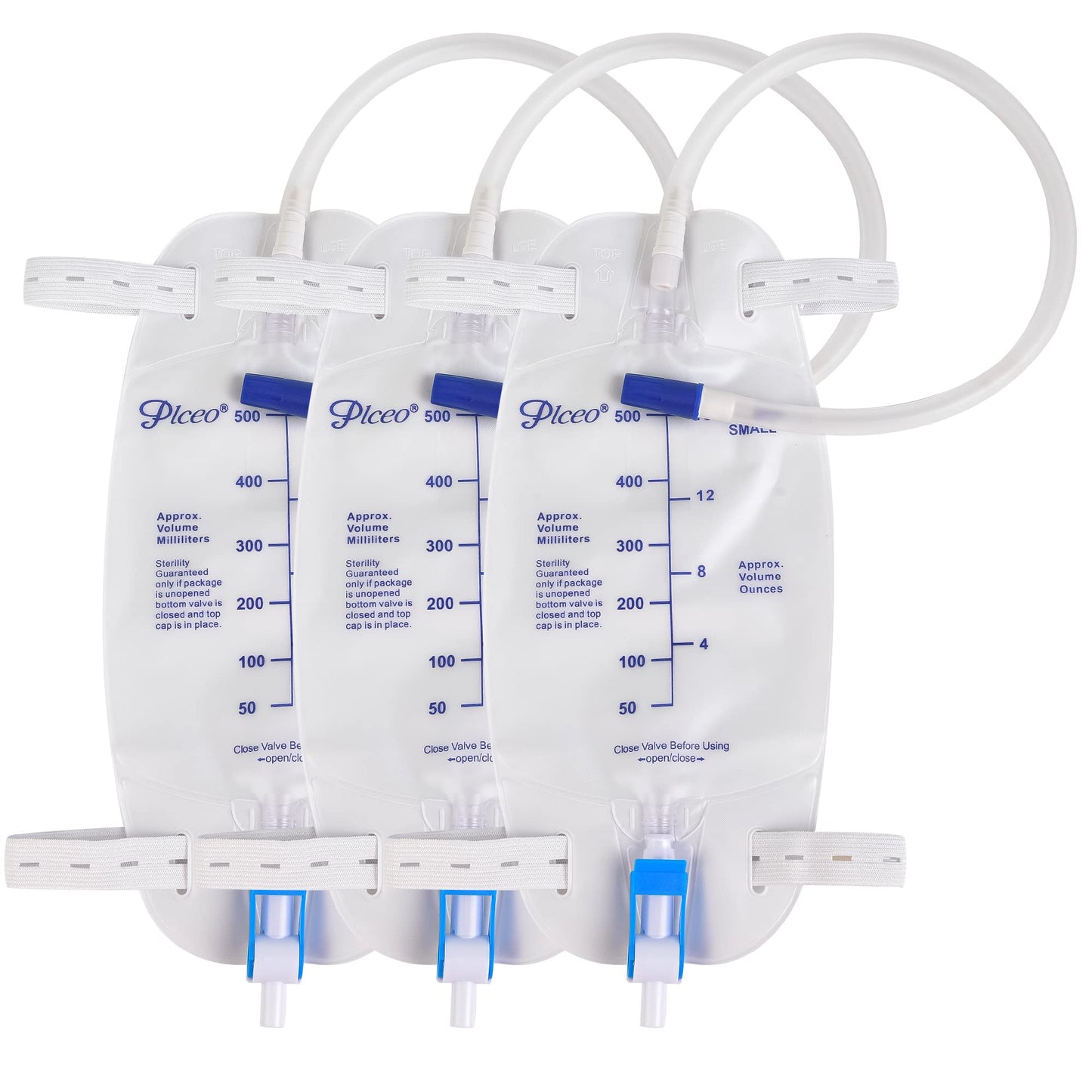 3 Pack Easy-Tap Catheter Leg Bag Urinary Drainage Bag, 500ml, Anti-Reflux Valve, Cloth Straps, Easy Flip Drain ,18” Tubing