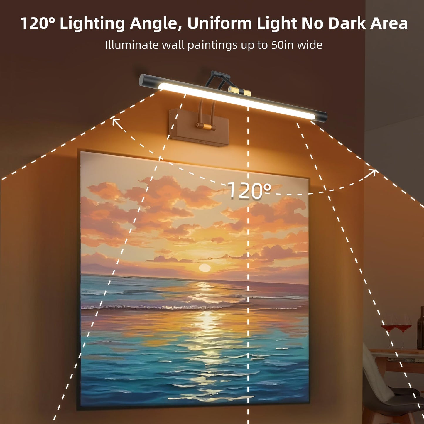 Neymlya 16in Wireless Picture Light, Remote Dimmable, Battery Operated, Metal, Black Gold, Model 16IN-BB02