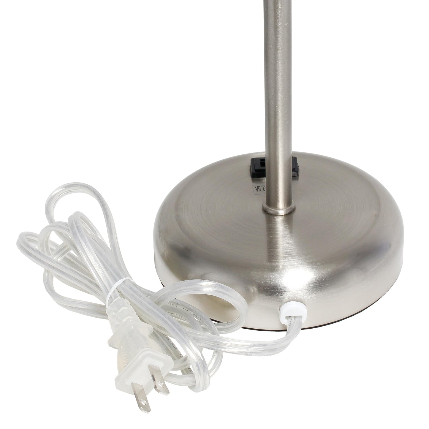 Simple Designs LT2024-WHT Table Lamp Pack of 2, Brushed Steel/White with Charging Outlet and Drum Fabric Shade