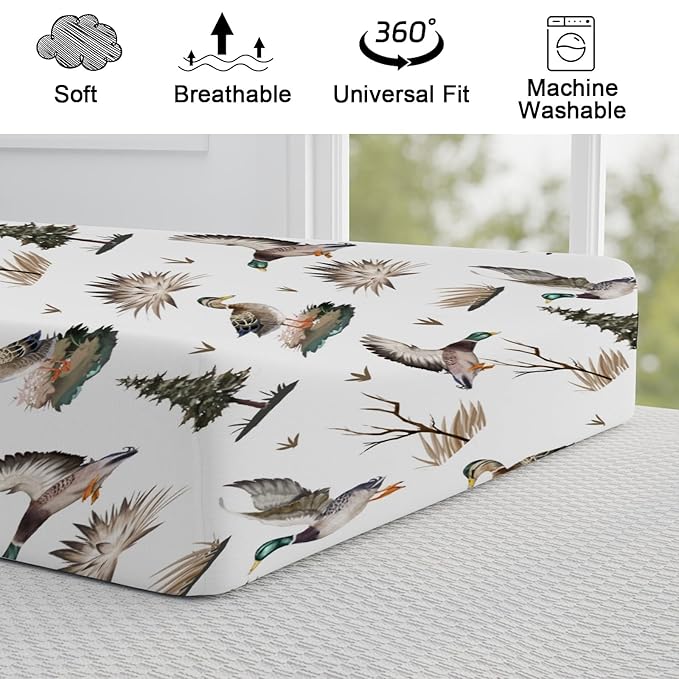 Mallard Duck Changing Pad Covers Duck Hunting Reeds Trees Diaper Changing Pad Covers Sheets for Girls Boys Soft Breathable Stretch Fitted Change Table Pad Mats Covers 32''x16''