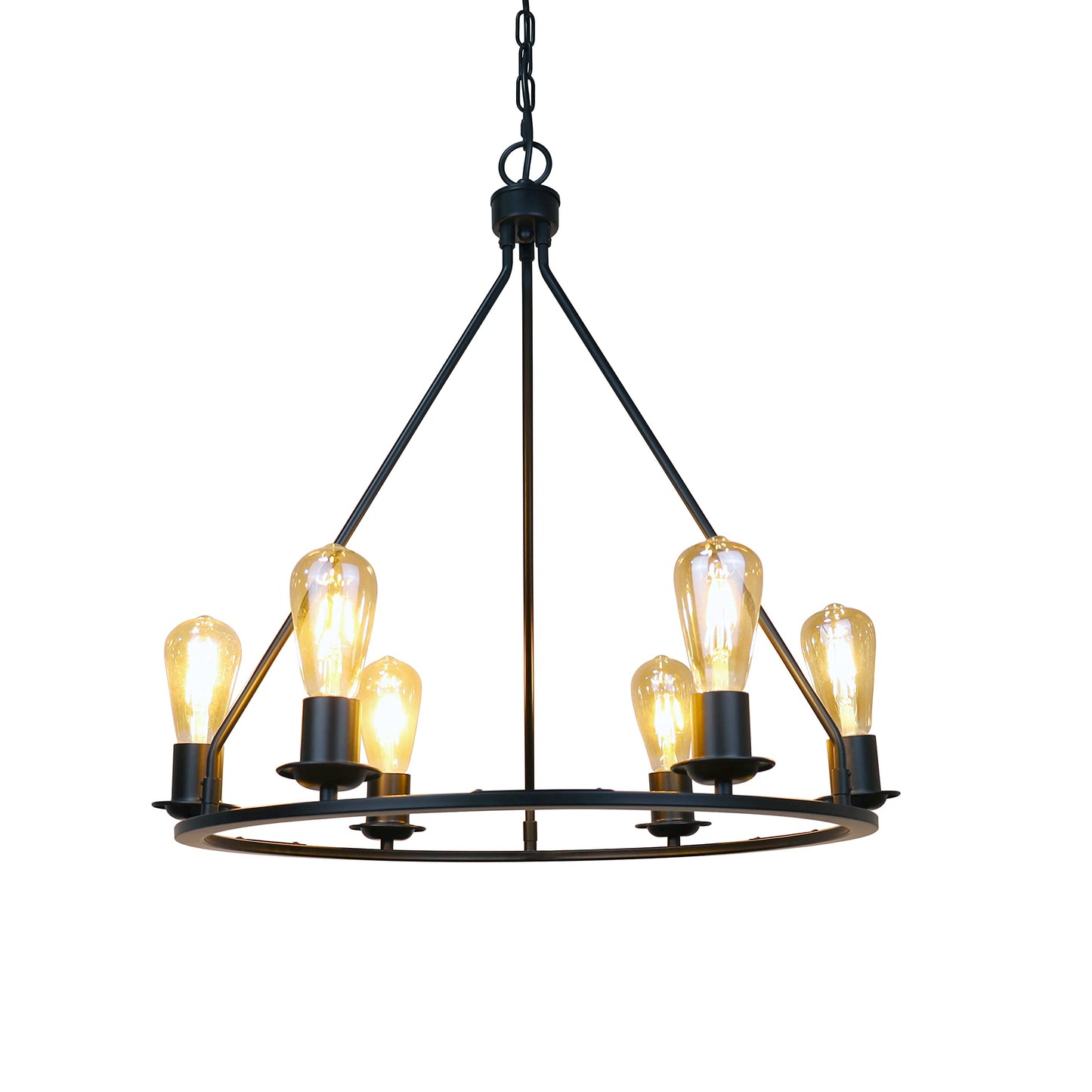Chloe Lighting IRONCLAD Industrial Pendant, 6 Light, Metal, 22in Wide, Matt Black Finish, Model CH6D805BK22-UP6