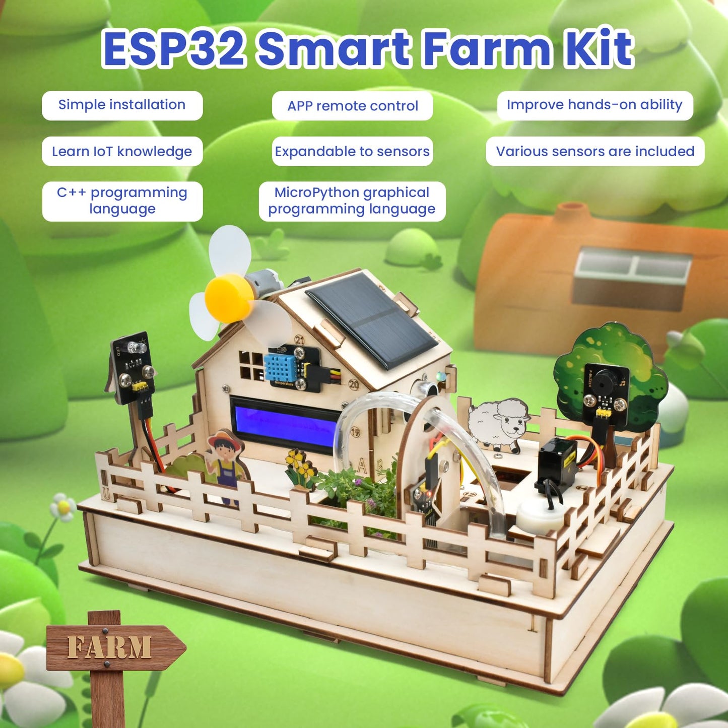 Keyestudio Iot Control Smart Farm Starter Kit For Arduino Esp32,Electronics Programming Kit Compatible With Arduino Scratch Onli