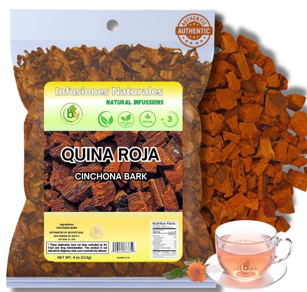 Quina Roja Herbal Tea (Red Cinchona Bark) - 4 oz (113 g) - 100% Natural Vegan Non-GMO Gluten-Free Wildcrafted Herbal Tea - Crafted by Nature - Authentic & Fresh Loose Leaf Tea - by BexpertsUSA