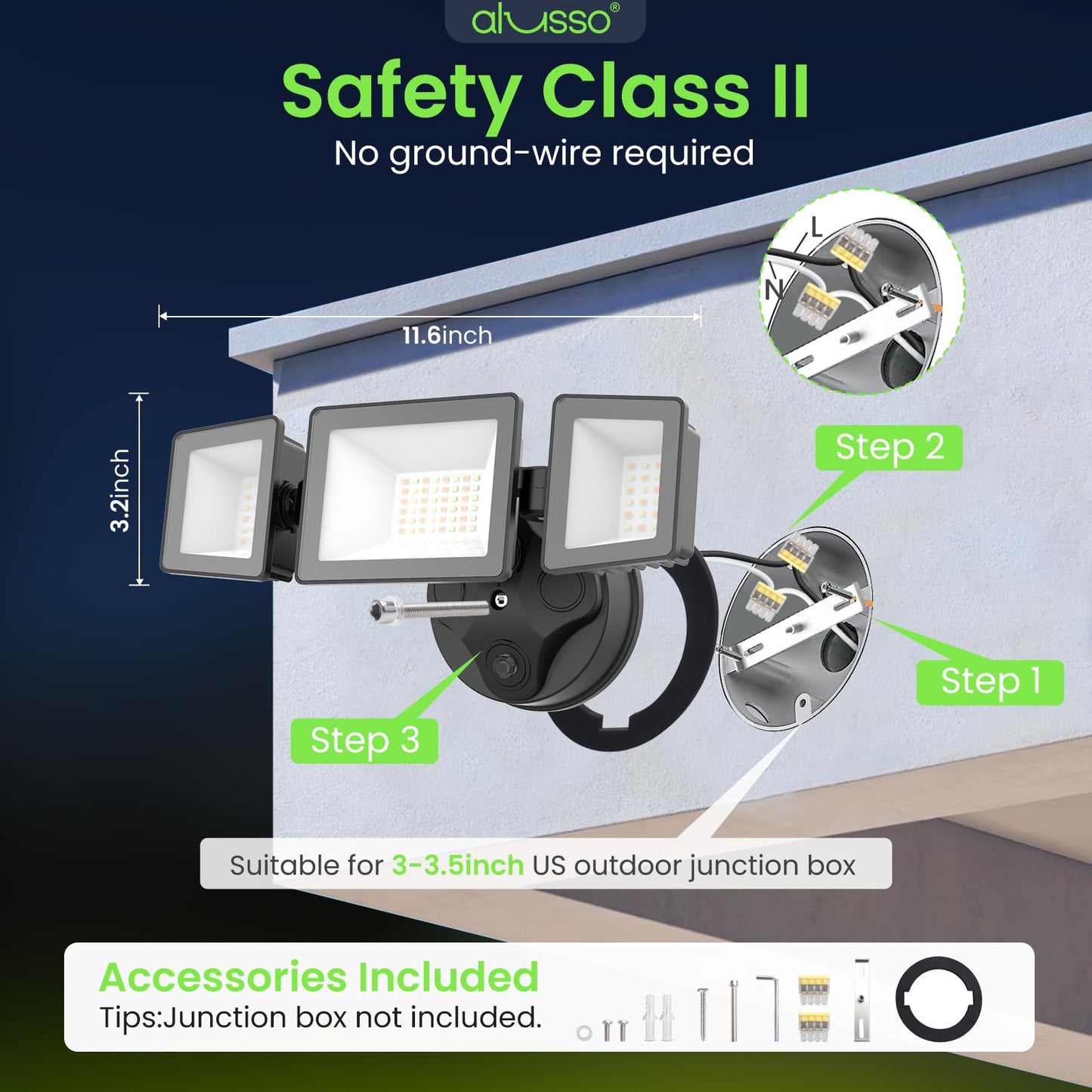 Alusso?Dusk To Dawn Outdoor Lighting 40W 4000Lm Dusk Till Dawn Outdoor Light 3000K/4000K/6000K 3Cct Ip65 3 Heads Security Lights Dusk To Dawn For House Garage Yard Walkway 2 Pack Black