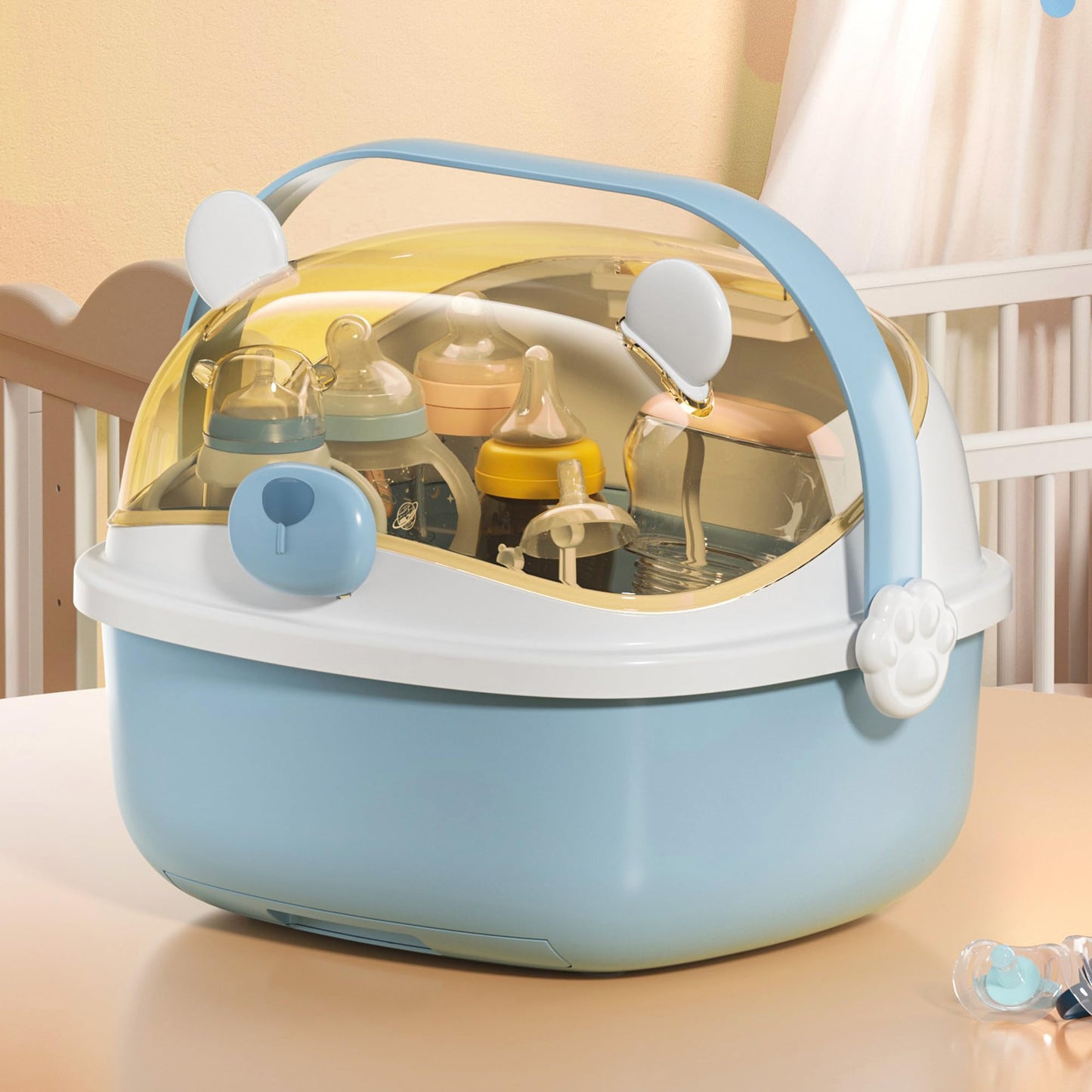 QDTTSRY Baby Bottle Drying Rack Storage, Nursing Bottle Storage Box Organizer with Cover, Portable Kitchen Cabinet Organizer, Durable countertop Dryer (Light Sky Blue)