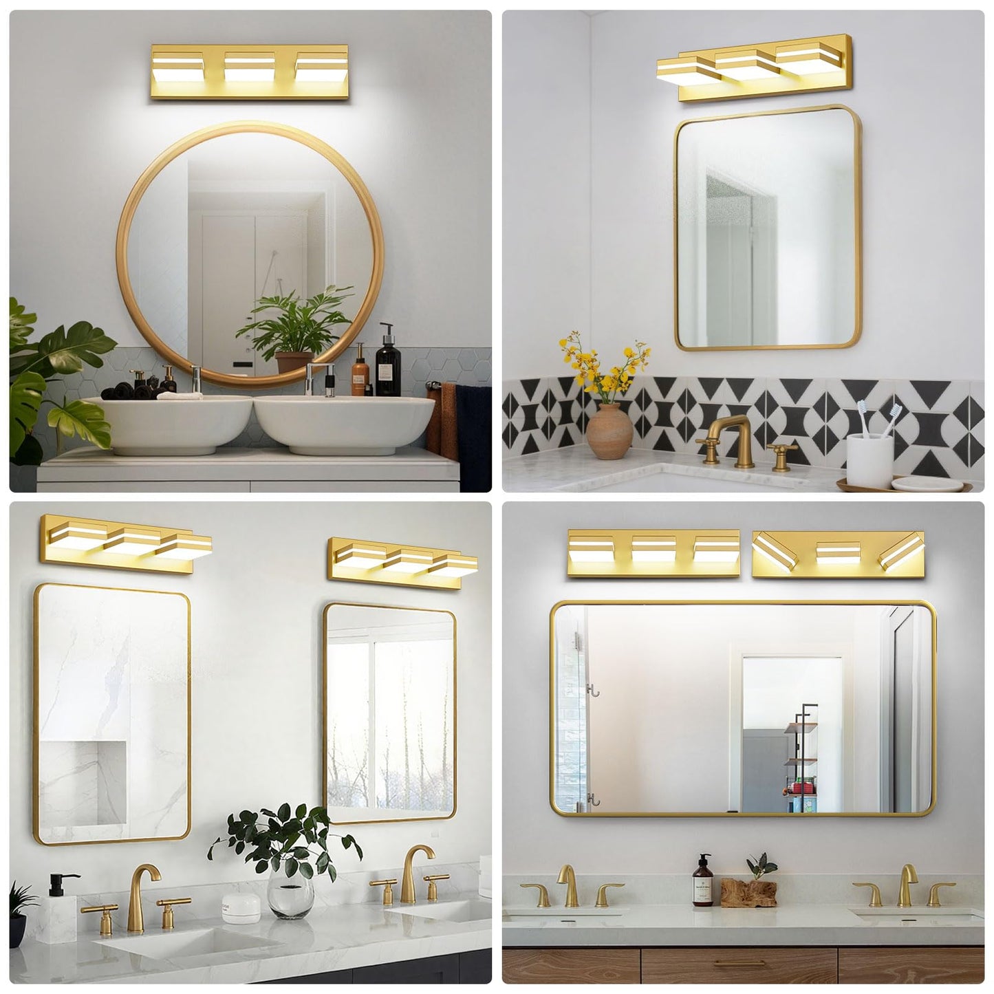 Jzekvn Modern Led Bathroom Lights Fixtures(3-Light) Metal Gold Acrylic Wall Lighting Vanity Lights For Bathroom Over Mirror 6000K 16In