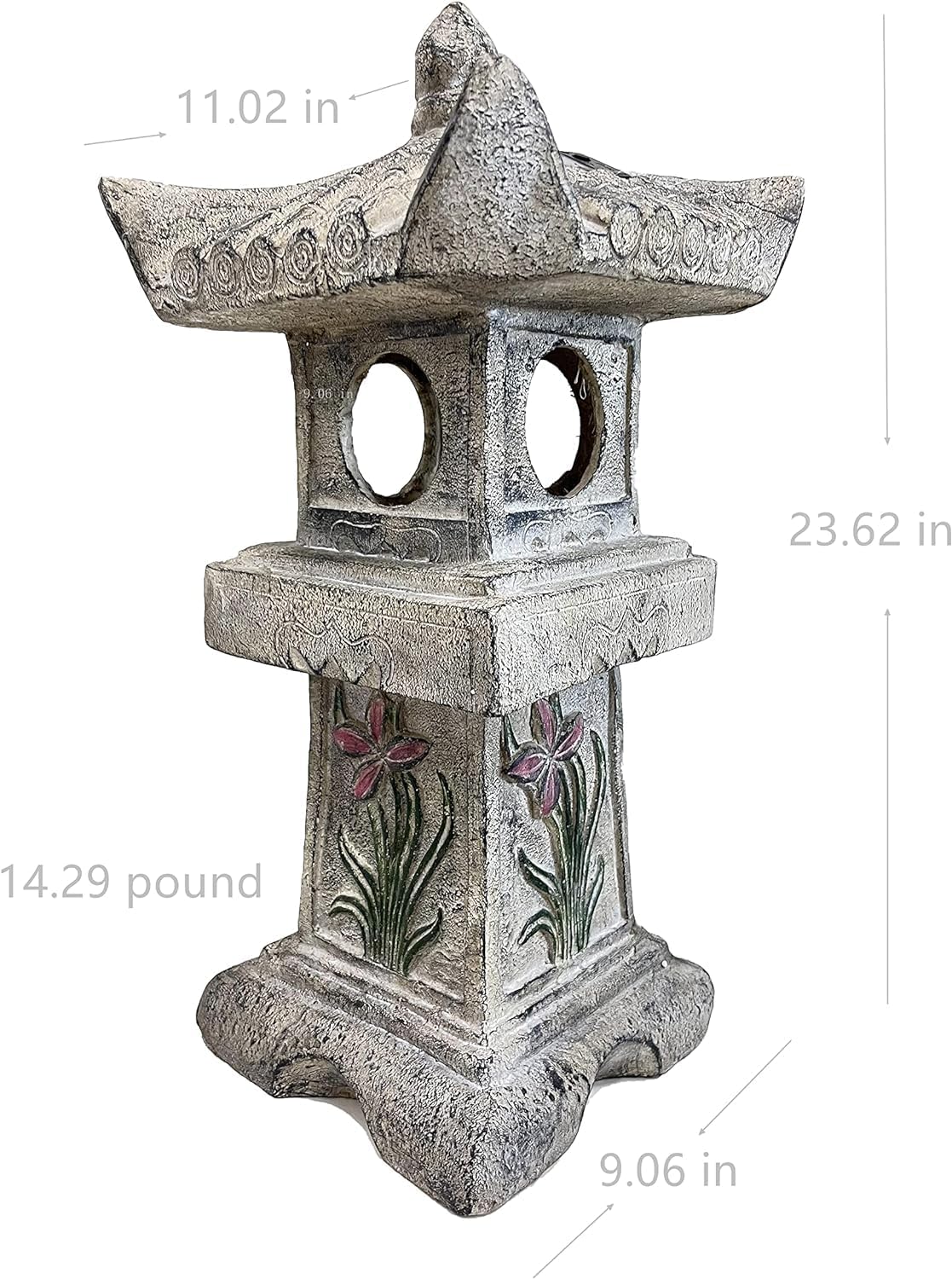 23.6’’High Asian Orchid Pagoda Statue Miniature Tower Lantern Garden Decoration Figurines Outdoor Japanese Decoration Zen Courtyard Landscape