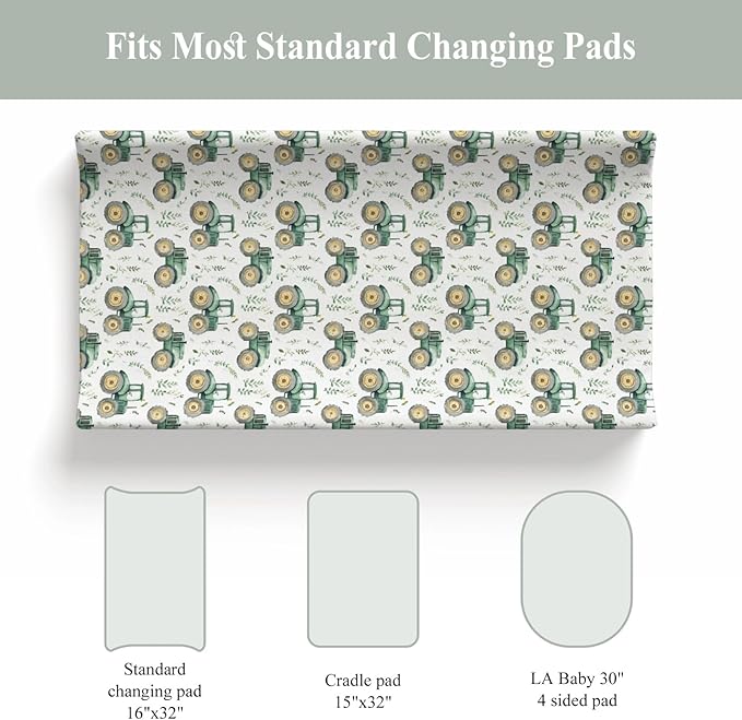 Watercolor Green Tractors Baby Changing Pad Covers for Boy Girl Farm Tractors Boho Leaves Fitted Change Table Mats Farm Life Soft Diaper Change Table Cover Sheets for 32''×16'' Contoured Pad
