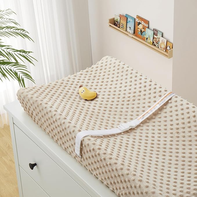Homiest 2 Pack Changing Pad Cover, White + Beige Changing Table Sheets, Ultra Soft Fleece Minky Dot Fabric, Breathable Comfortable Diaper Pad Cover for Girls and Boys, Machine Washable
